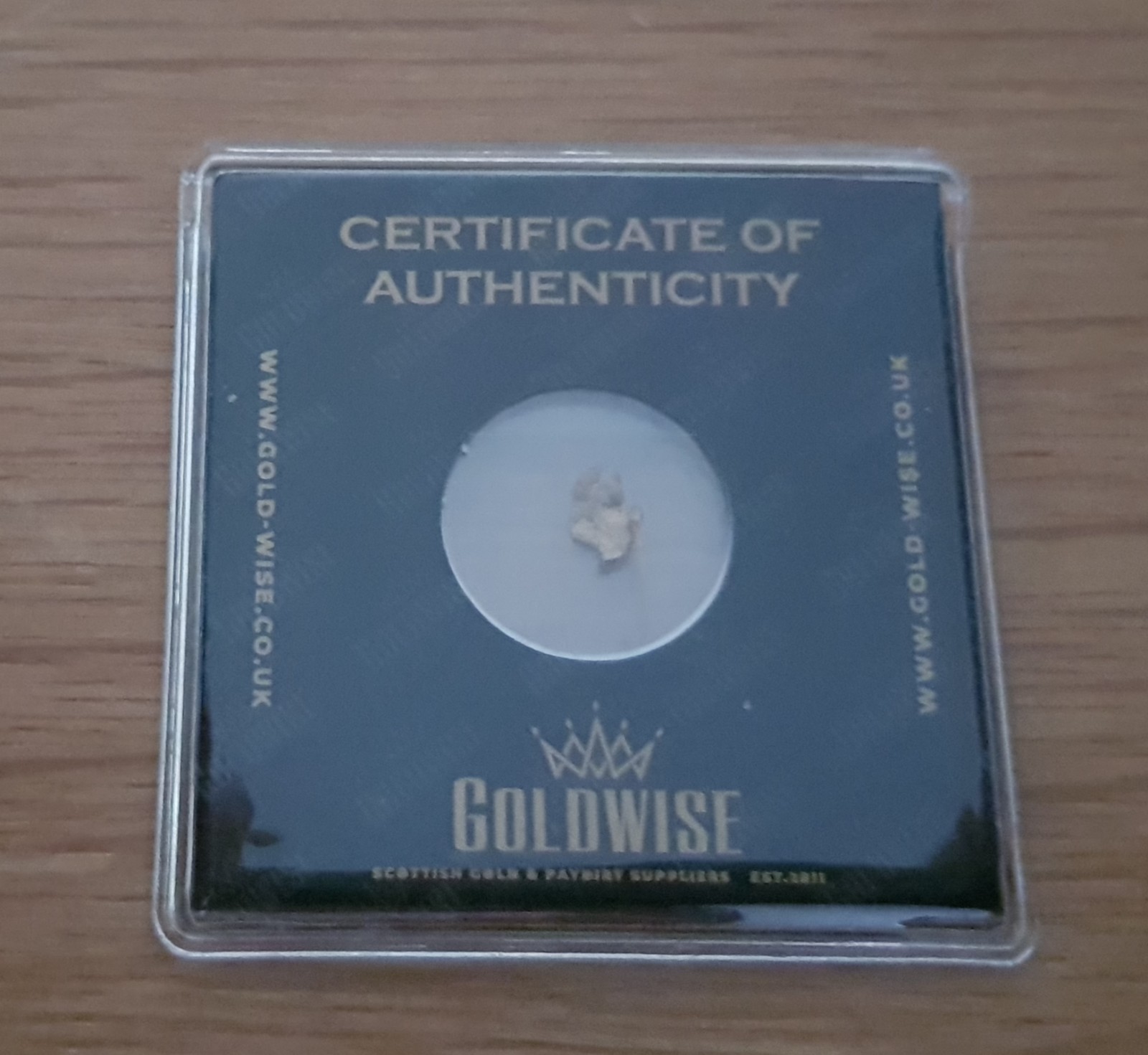 Scottish Gold Nugget Hand Panned by Goldwise 0.16g in COA