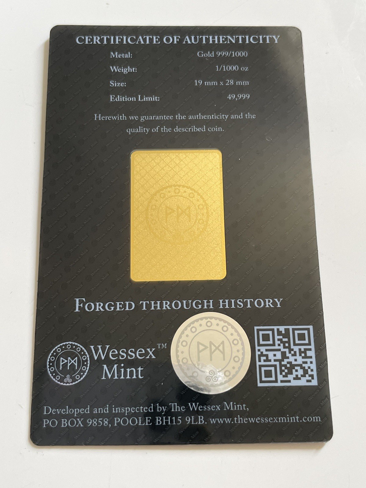 Wessex Mint 1/1000th Fine 999.9 Gold Bullion Bar Queen’s Beast White Lion Design