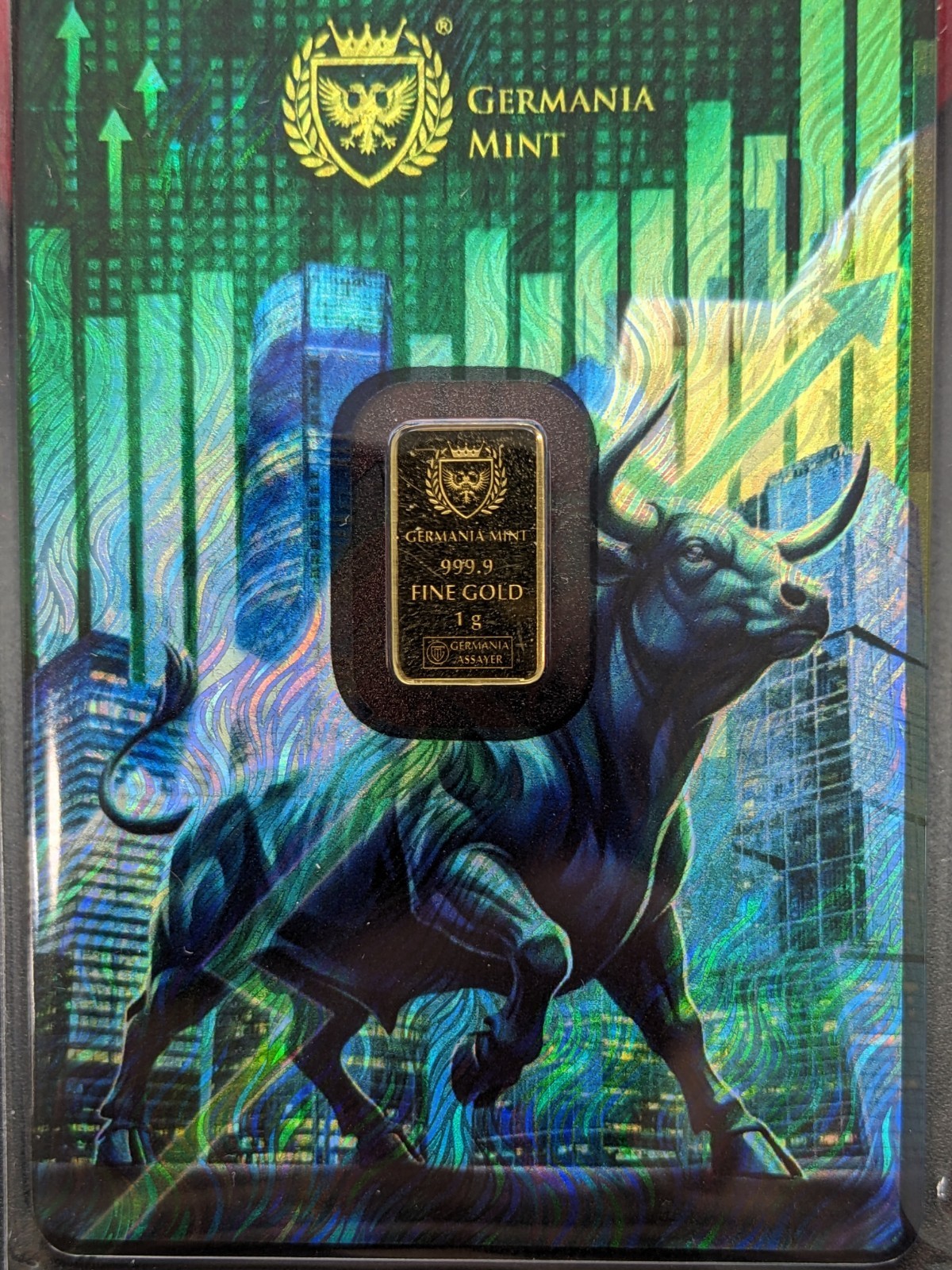 2026 Germania Mint Bull & Bear 1g Gold Bar in Card