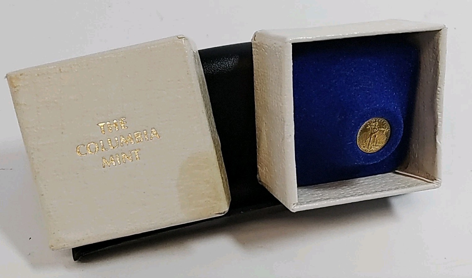 22K YELLOW GOLD ST. GAUDENS $20 MINIATURE COIN COLUMBIA MINT IN BOX ESTATE .5g