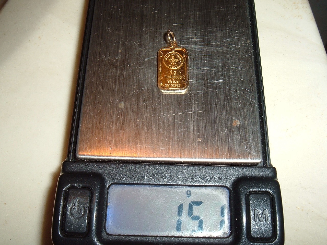 24K STAFANO ORO ITALY 999.9 FINE GOLD BAR 14K GOLD BEZEL CHARM PENDANT 1.51 gram