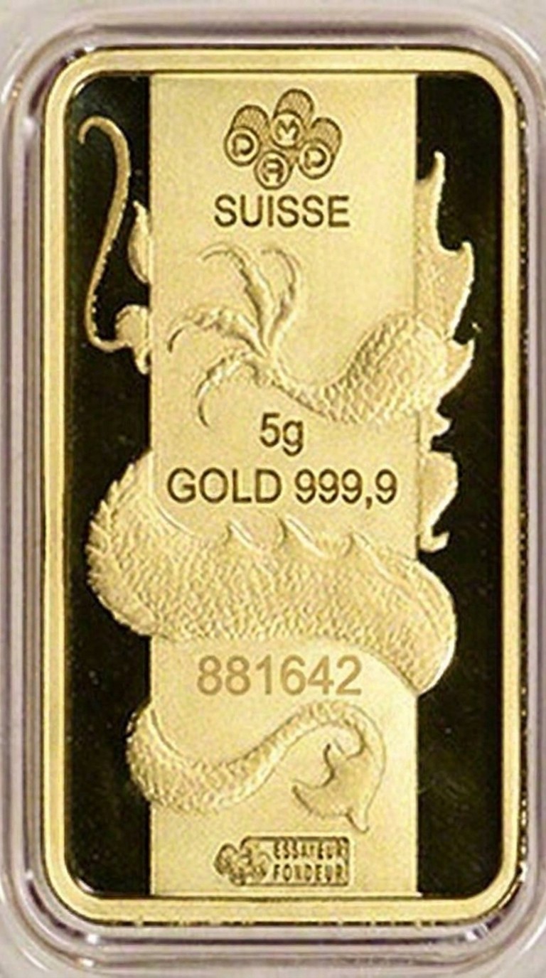 PAMP Suisse 5g Gold Year of the Dragon – The Lunar Calendar Series. New in Assay