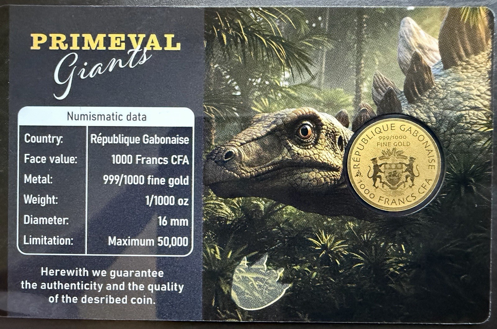 Stegosaurus Dinosaur Primeval Giants 1/1000 Oz Gold Coin