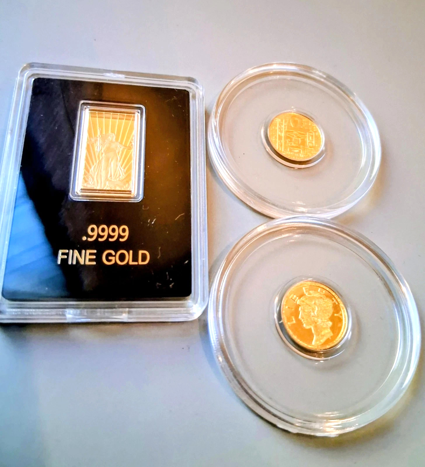 Lot 3 Gold Round Bar .999 Pure Gold Gaudens Mercury Scarab Estate Sale 24k