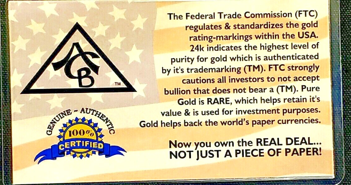 1/3 GRAM SOLID GOLD BAR 24K PURE ACB PREMIUM BULLION 999.9 FINE CERTIFIED G