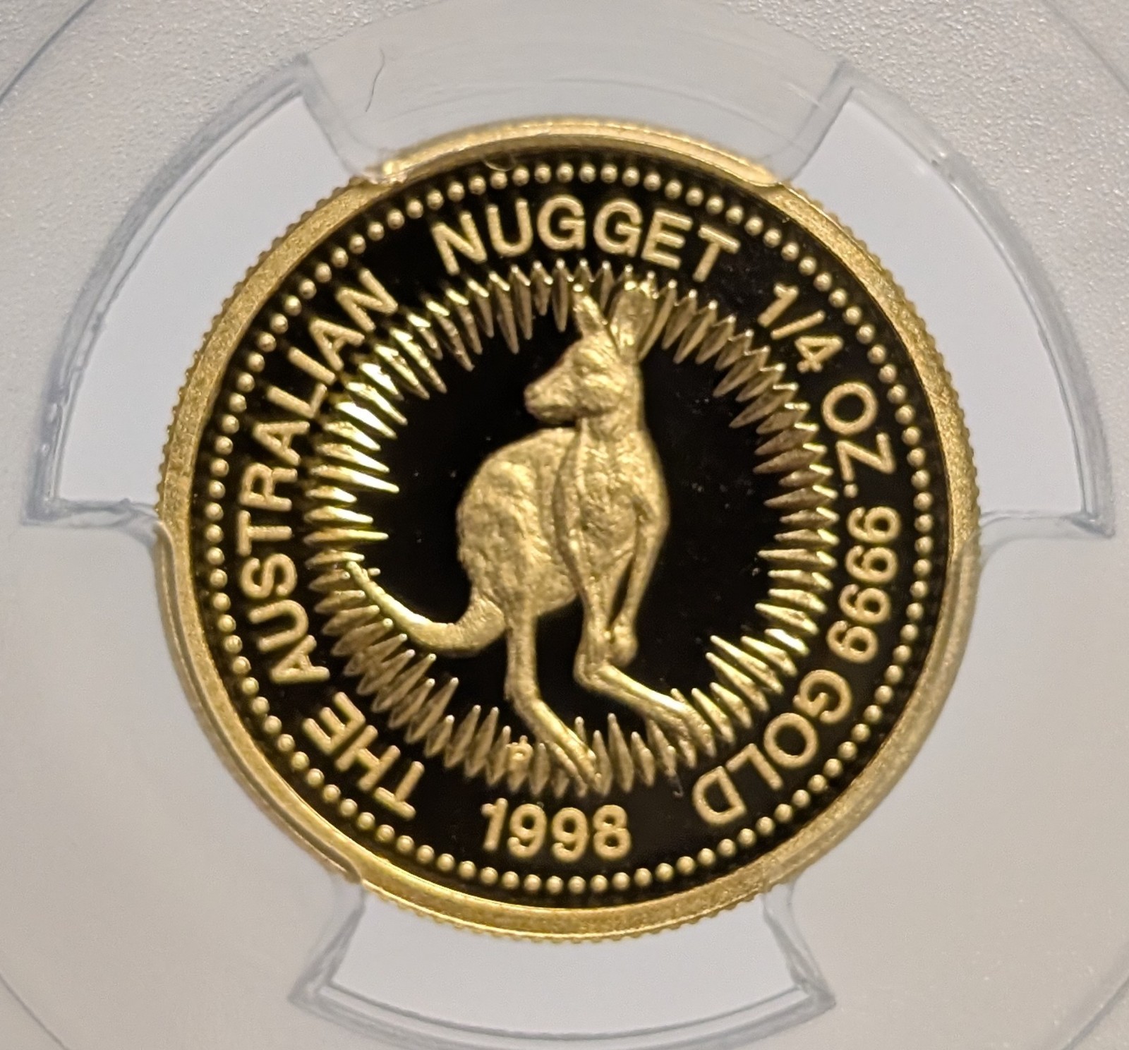 1998 Australia Proof $25 ~ 1/4 oz .9999 Gold ~ Kangaroo/Nugget ~ PCGS PR69 DCAM