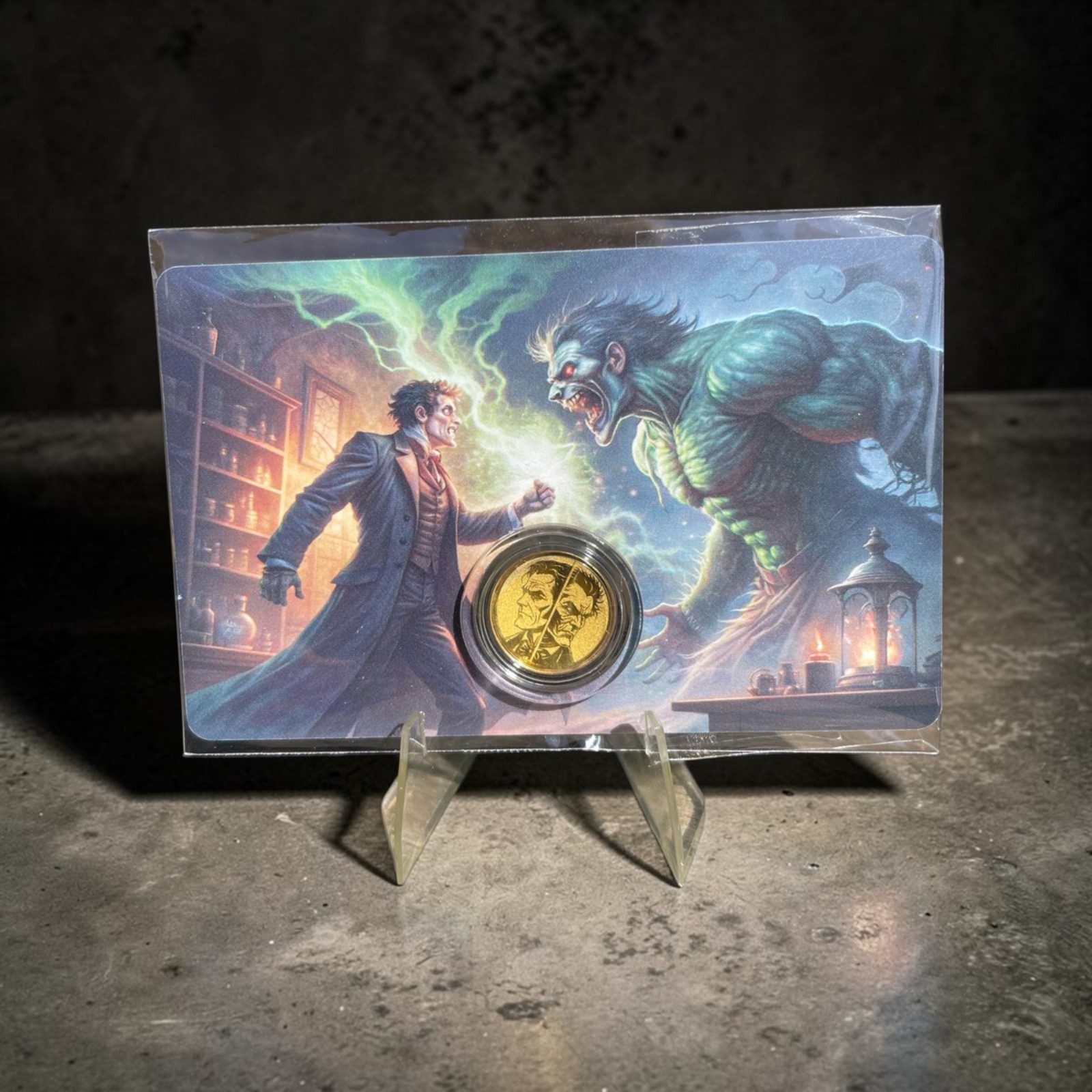 Jekyll & Hyde Gold 1/1000 Oz 999 Fine Round in Card Bullion Limited