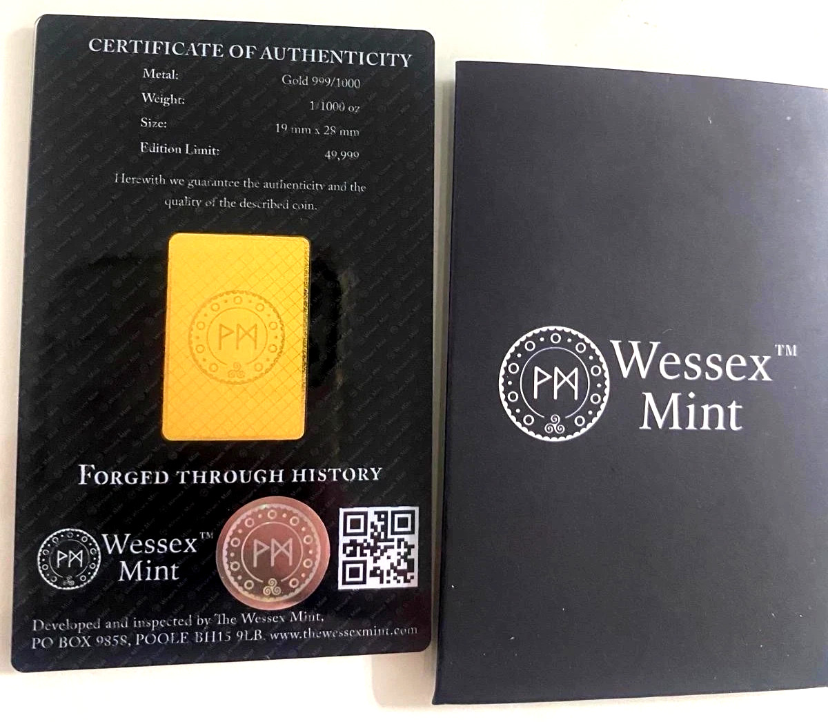1/1000th oz Gold 999.9 Bullion Bar x 1 Maple Leaf With Sleeve by Wessex Mint