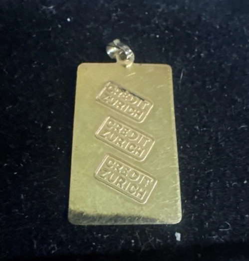 SOLID FINE 10K GOLD .416 BAR 1 GRAM INGOT CREDIT ZURICH PENDANT 2MM BAIL CHARM