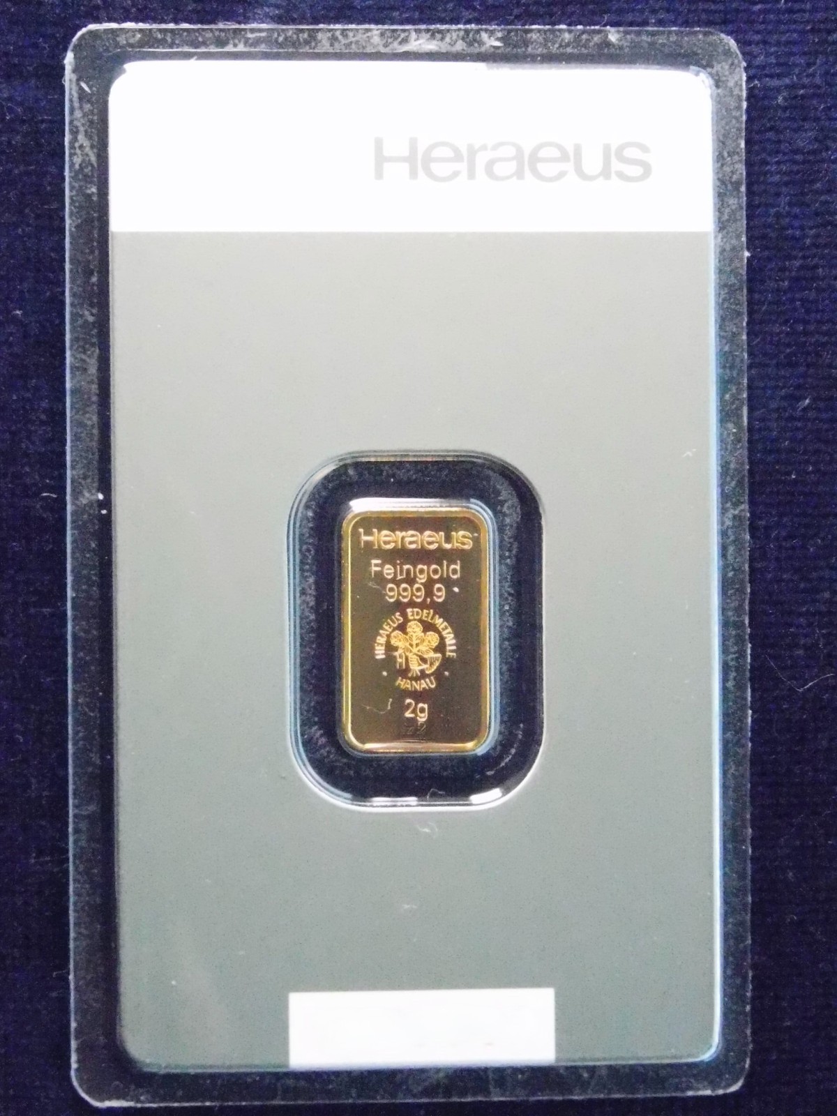 Gold Bar 2 Grams 999.9 Kinebar Heraeus in Blister Card with Certificate New Product