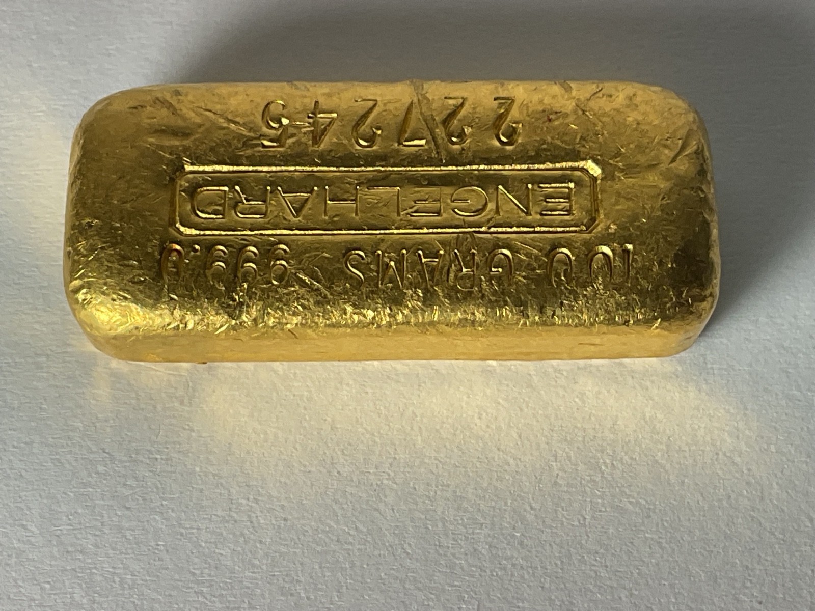 Vintage 100 Gram Engelhard 3.215 oz Gold Poured Bar .9999 100g 100 g