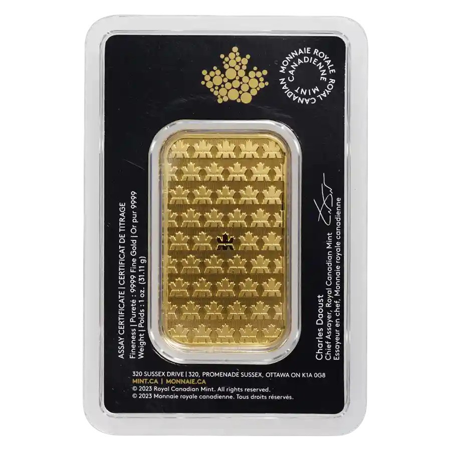 1 oz Gold Royal Canadian Mint Bar with Assay Card