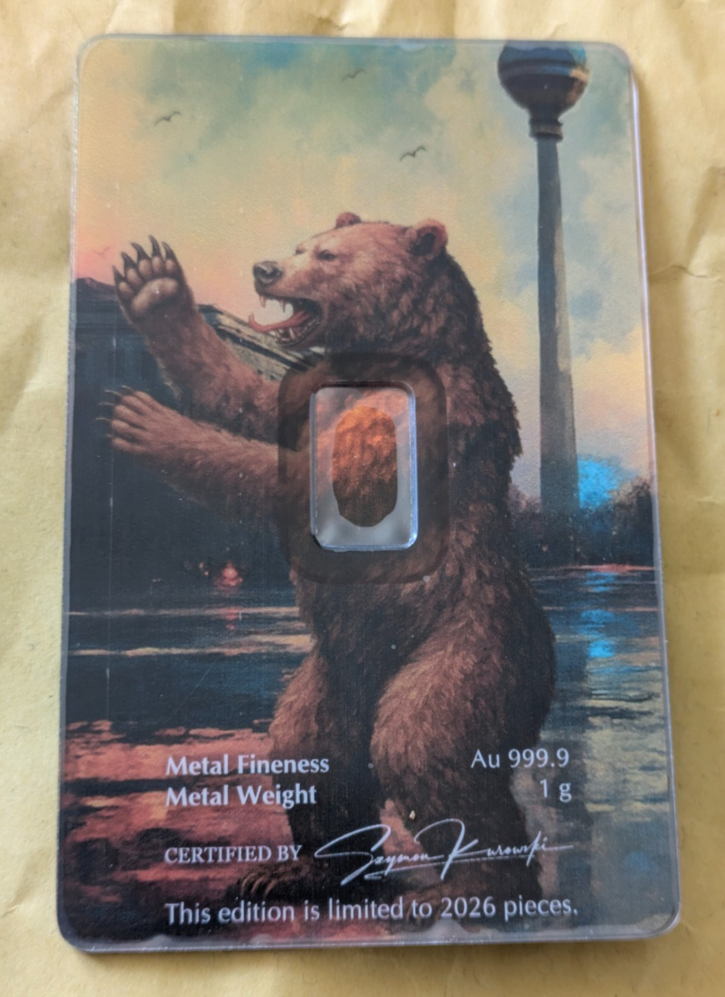 GERMANIA MINT WMF BERLIN BEAR 1g 999.9 FINE GOLD BAR LIMITED MINTAGE 2026 PIECES