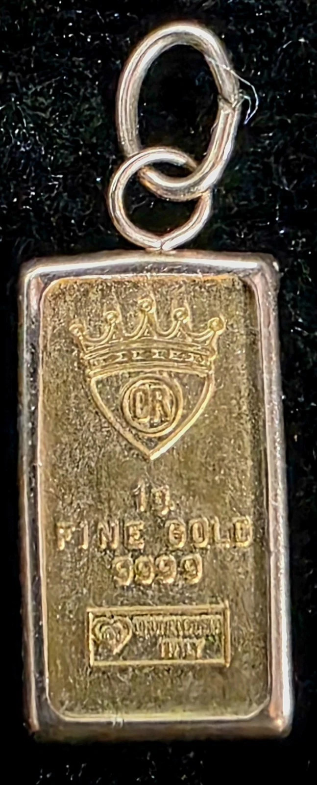 24K ITALY 999.9 FINE GOLD INGOT BAR 14K GOLD BEZEL CHARM PENDANT NECKLACE 1.3g