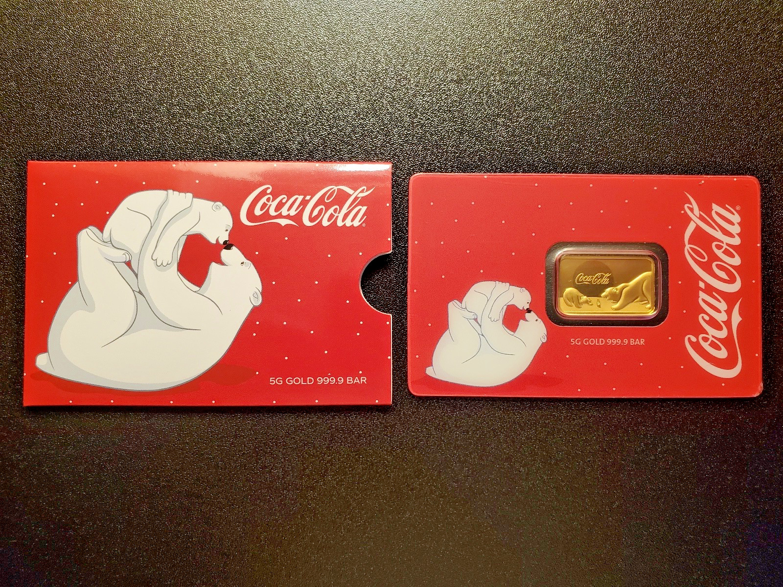 5 gram Gold Bar – PAMP Coca-Cola® Polar Bear Limited mintage of 5,000 bars-RARE
