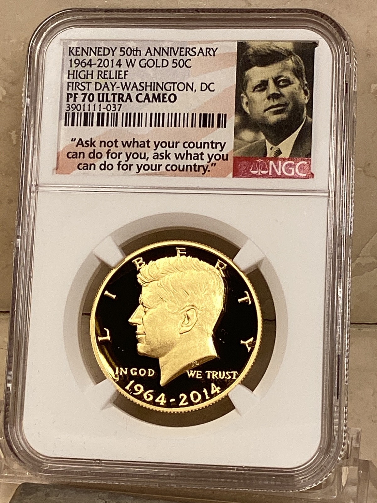 2014W gold kennedy half dollar NGC PF 70 ultra cameo FDI HIGH RELIEF box include