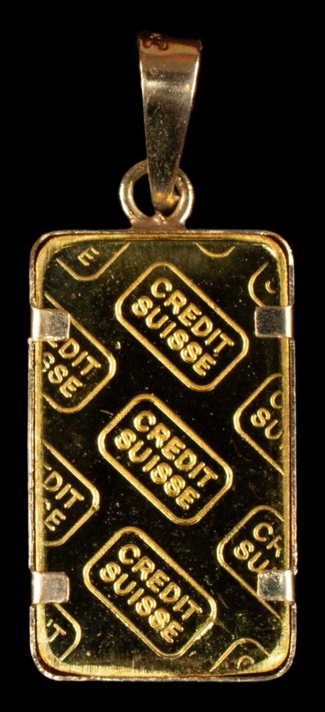 1 Gram Bar Pamp Suisse 999.9 Gold Coin 14k Gold Bezel Serial #48400