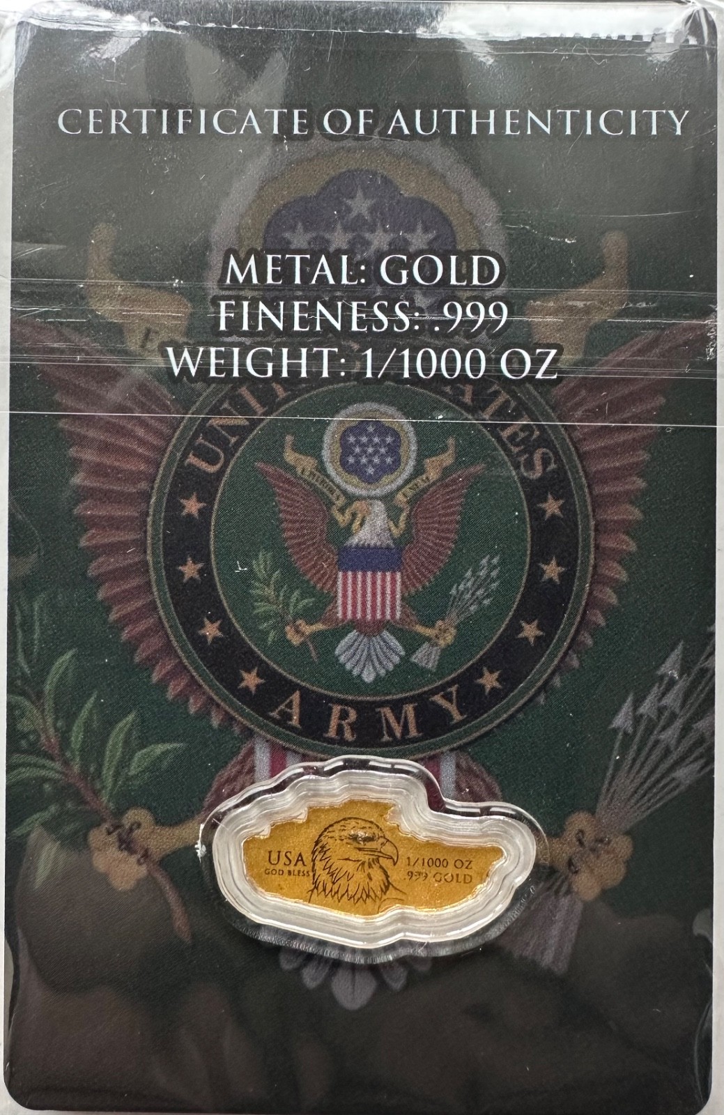 2026 US ARMY Eagle & Tank 1/1000oz Fractional Gold – In Card