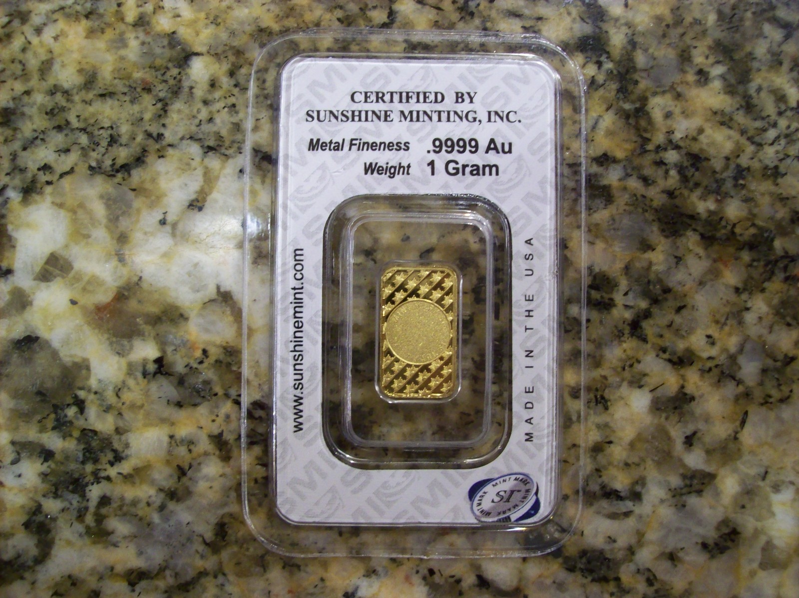 1 Gram Gold Bar .9999 Sunshine Mint / New in Assay Certificate / #A135317