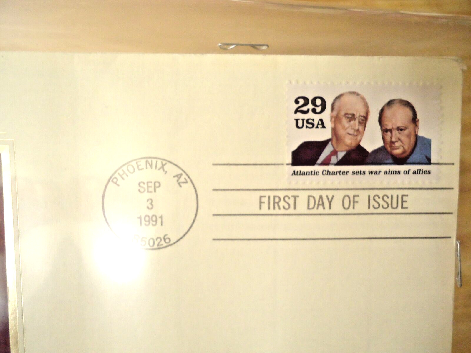 1991 Atlantic Charter 22KT Gold Stamp USPS 1st Day Issue FDR & Churchill Stamp