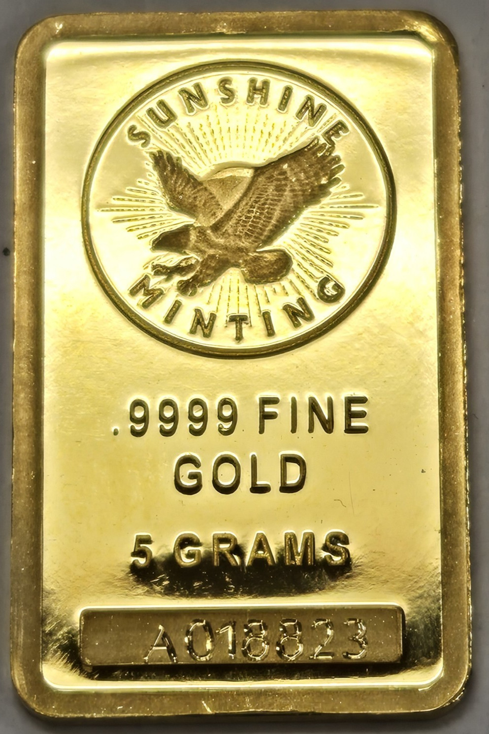 5 Gram Sunshine Minting Gold Bar .9999 Fine Gold Bullion Bar