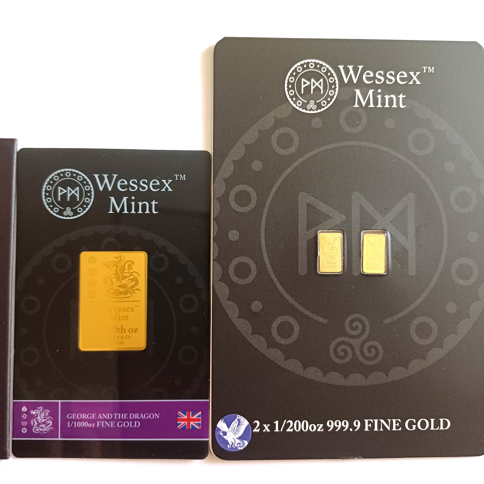 Wessex Mint 1/1000oz George & the Dragon & 2 x 1/200oz Eagle Fine 999 Gold Bars
