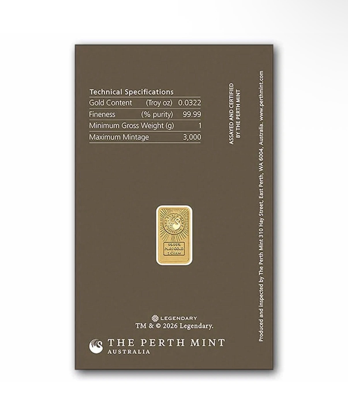 2026 Dune The Perth Mint 1 Gram 9999 Colorized Gold Bar In Mint Assay 3000 Made