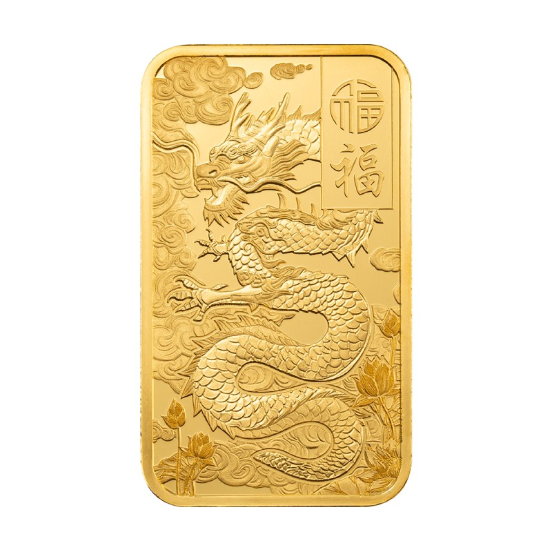 1 oz PAMP Good Luck Yellow Dragon Gold Bar