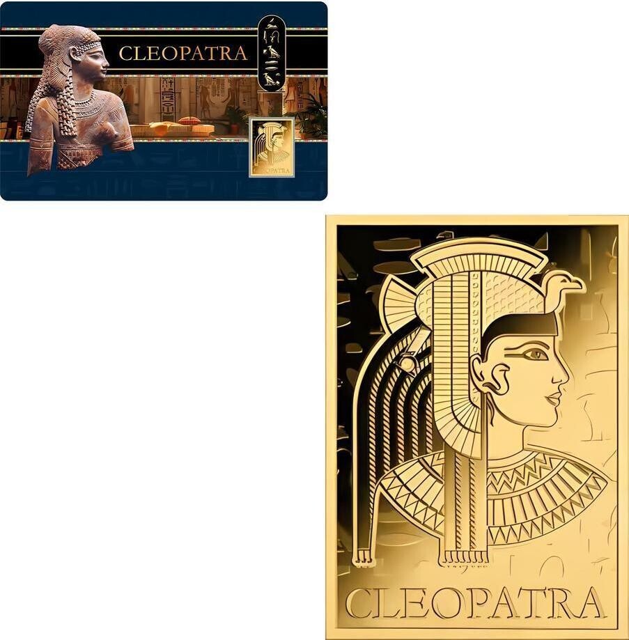CLEOPATRA 1/1000 Oz .999 Gold in Coin card 3000 Francs Chad 2024