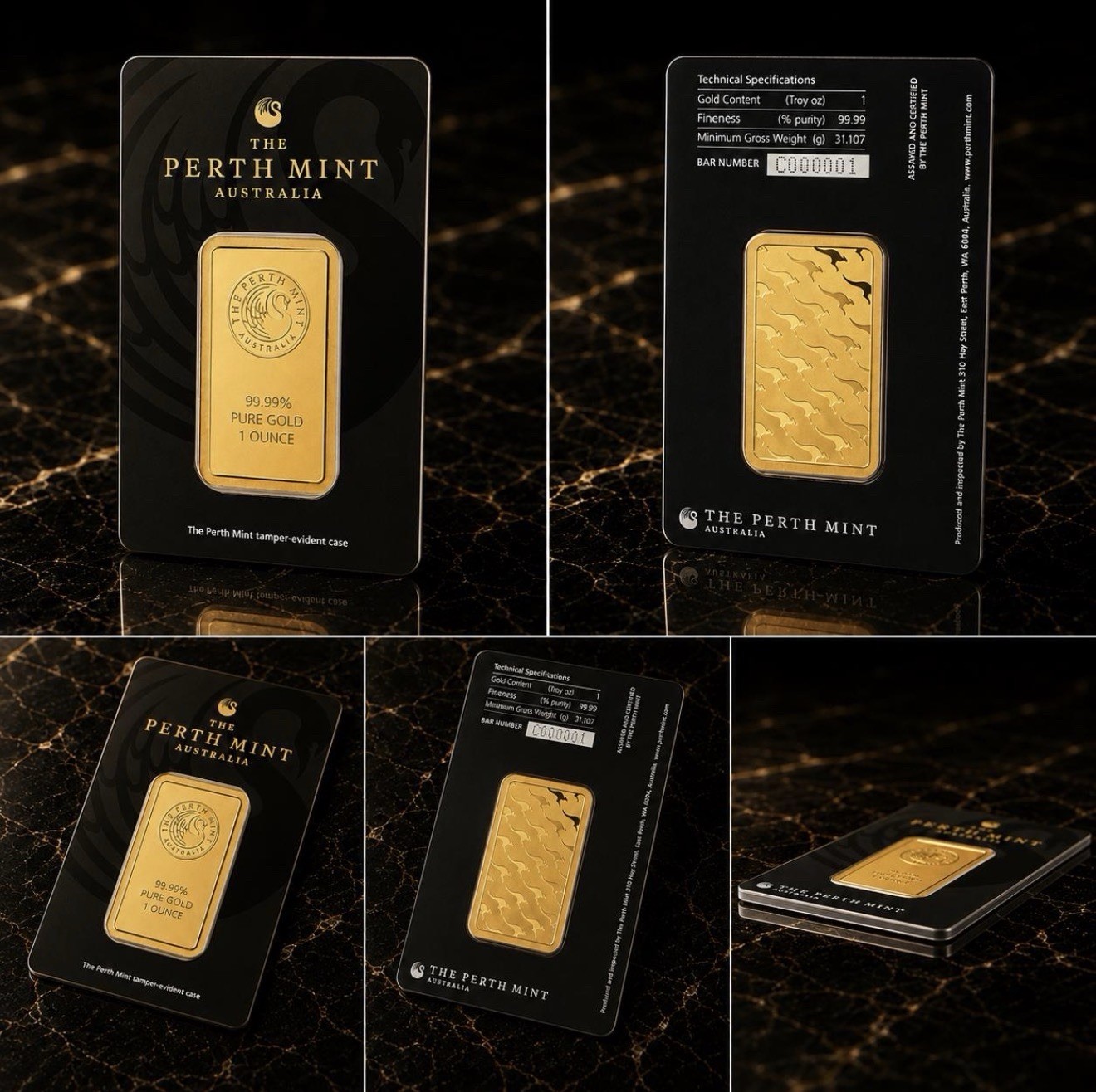Perth Mint 1 oz Gold Bar .9999 Fine & 99.99% Pure Gold w/ free $1 Utah Goldback