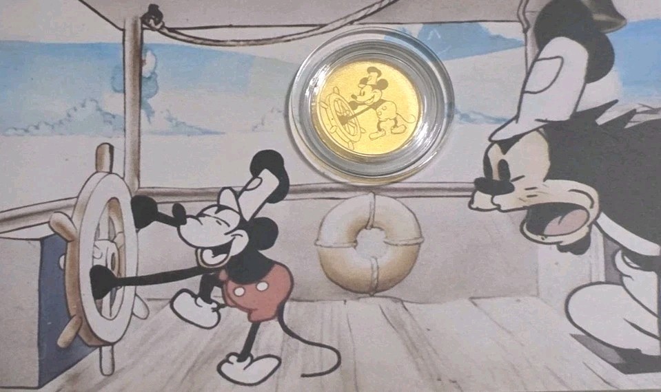 Steamboat Willie 1928 1/1000 Oz Gold Coin In Card