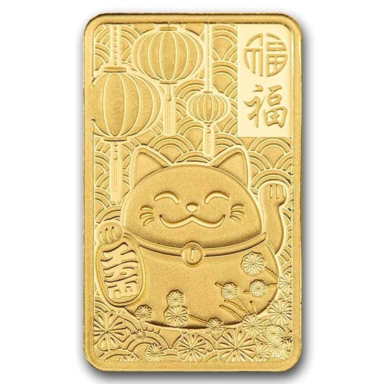 LUCKY CAT GOOD LUCK PAMP SUISSE 1 GRAM .9999 Pure 24karat GOLD Bullion Bar