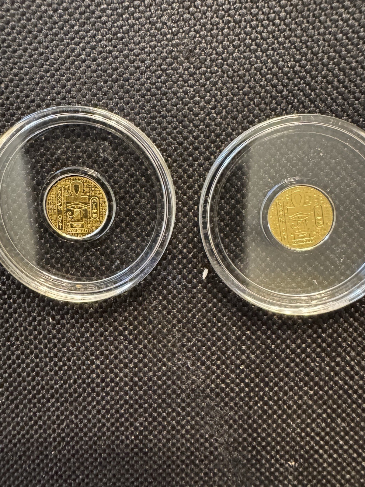 Lot of 3 • 1/200 oz .9999 Fine Gold Rounds •Eye of Horus & Ankh •Egypt Design BU