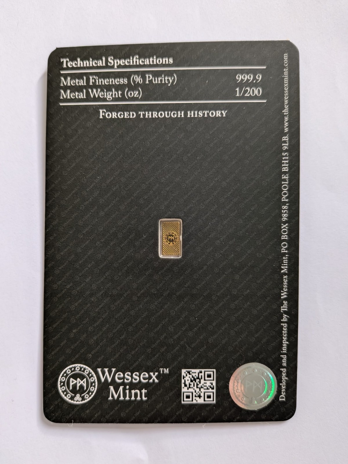 1/200th Oz 24K Gold Bar with Maple Leaf Design from Wessex Mint