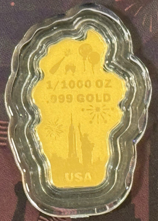 1/1000th Oz .9999 Gold USA 250th Year Anniversary Happy New Year Gold Foil Bar!