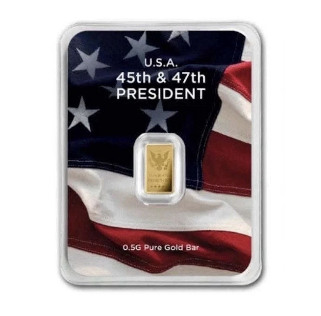 0.5 Gram Gold Bar 45th & 47th President Trump Gold Bar In Flag Assay
