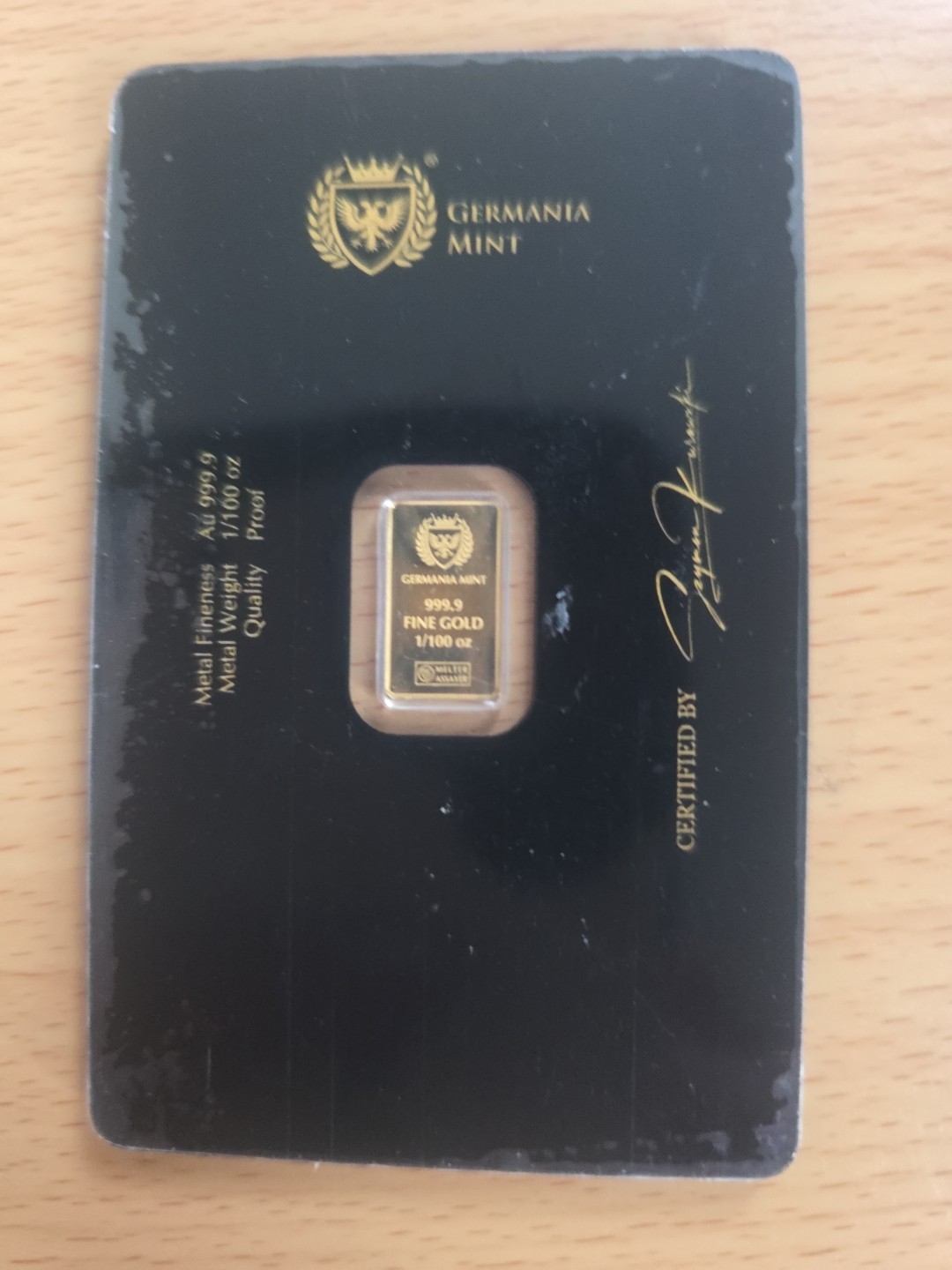 Germania Mint 1/100 24k Gold Bullion Bar 1 Troy Oz