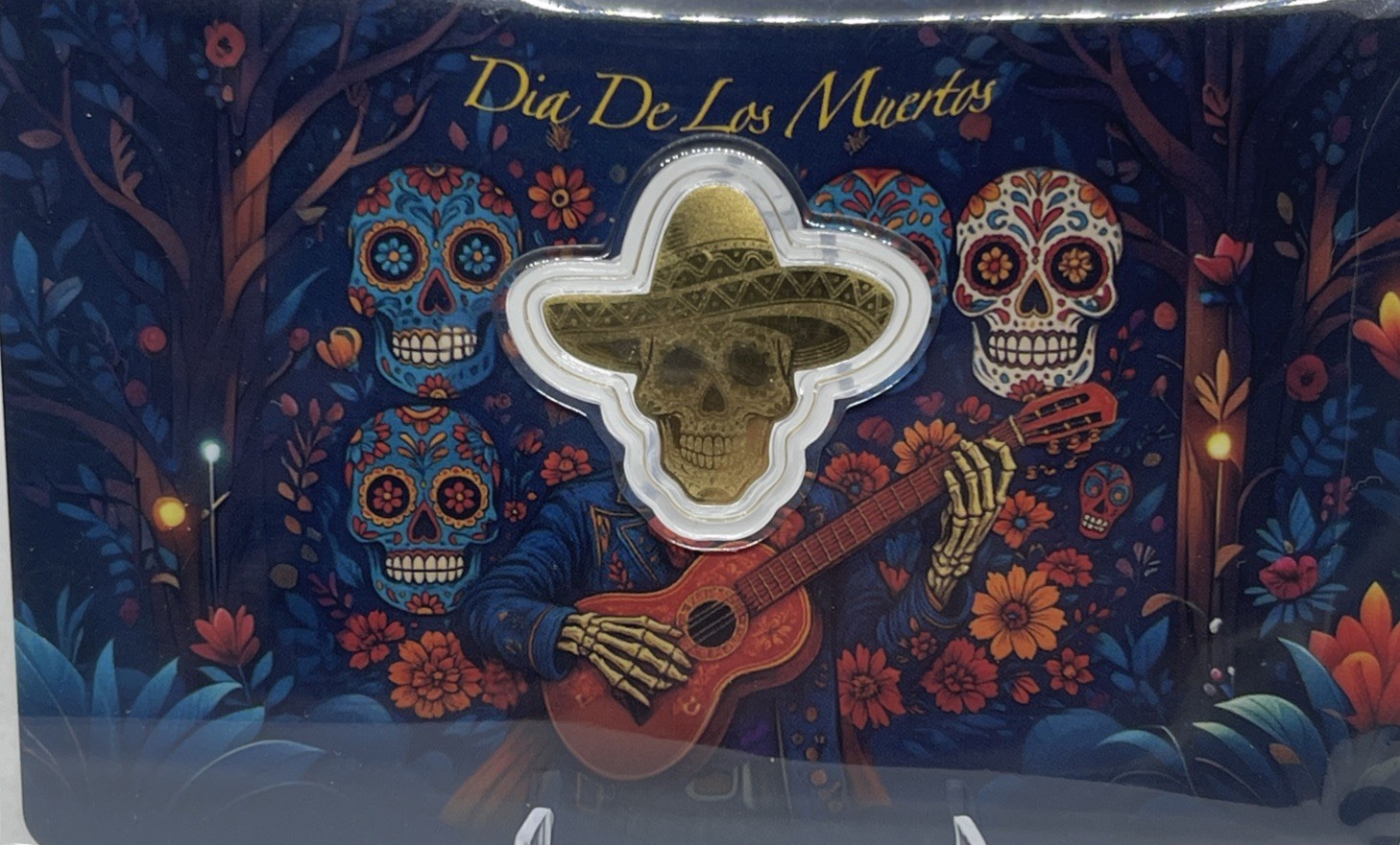 2026 Liberia 1/1000th Gold Carded Dia De Los Muertos Special Shaped with Capsule