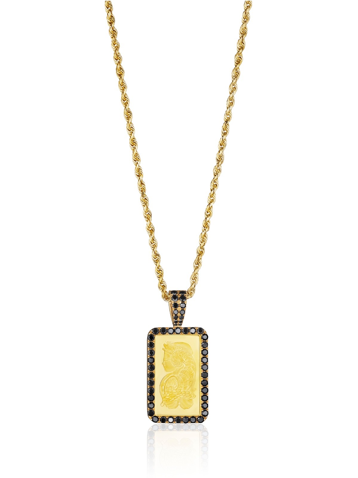 2.5G PAMP SUISSE LADY FORTUNA GOLD BAR + BLACK DIAMOND PENDANT