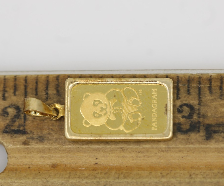 Vintage Singapore Mint 1 Gram .9999 Gold Panda Gram Bar in 14k Gold Bezel