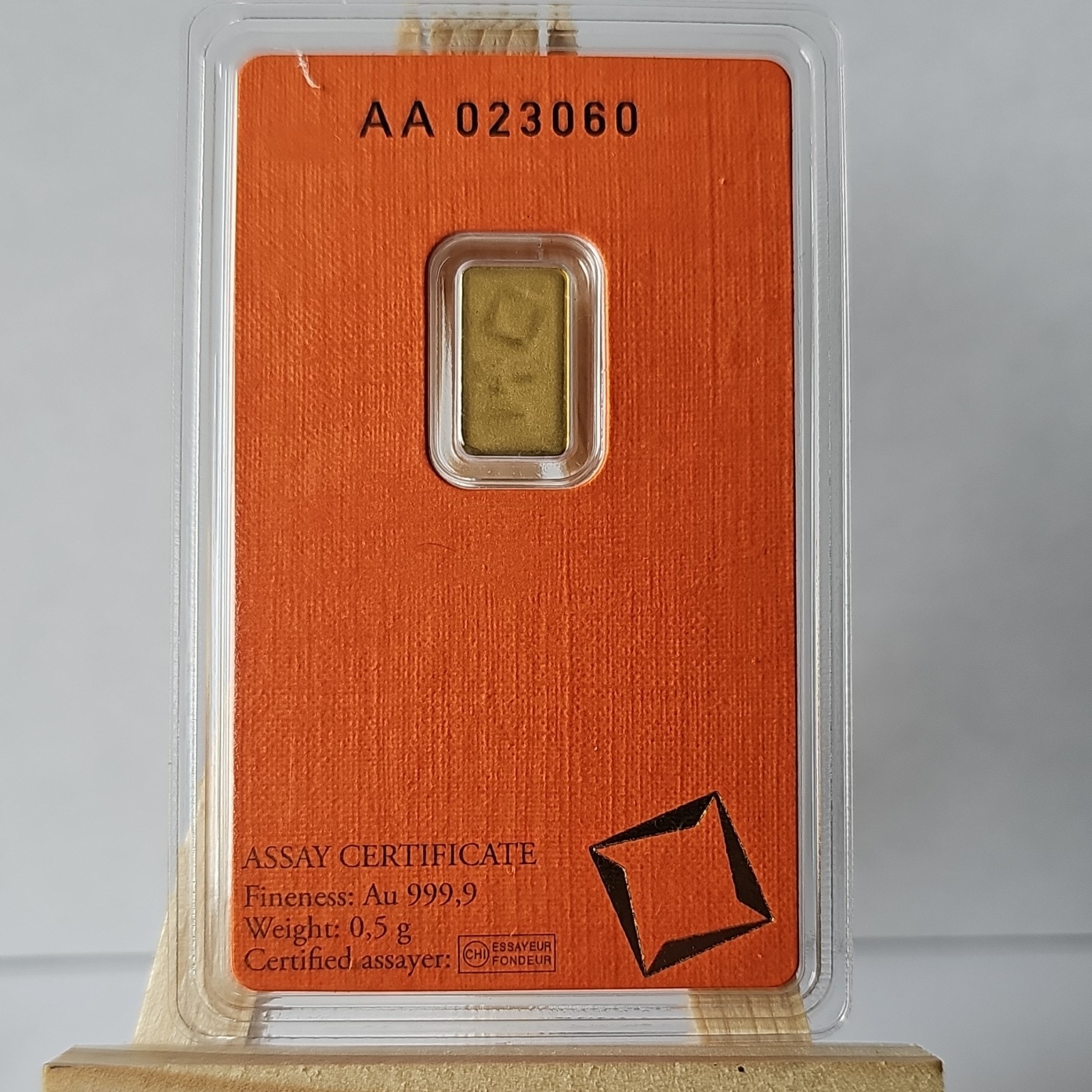 Valcambi Suisse 0.5g Gold Bar .9999 Fine in Assay Certificate Card