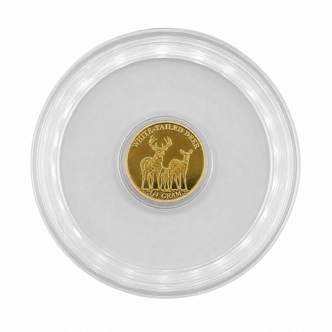 1/4 Gram .9999 Fine Gold Round White Tailed Deer Monarch Metals In Clear Capsule