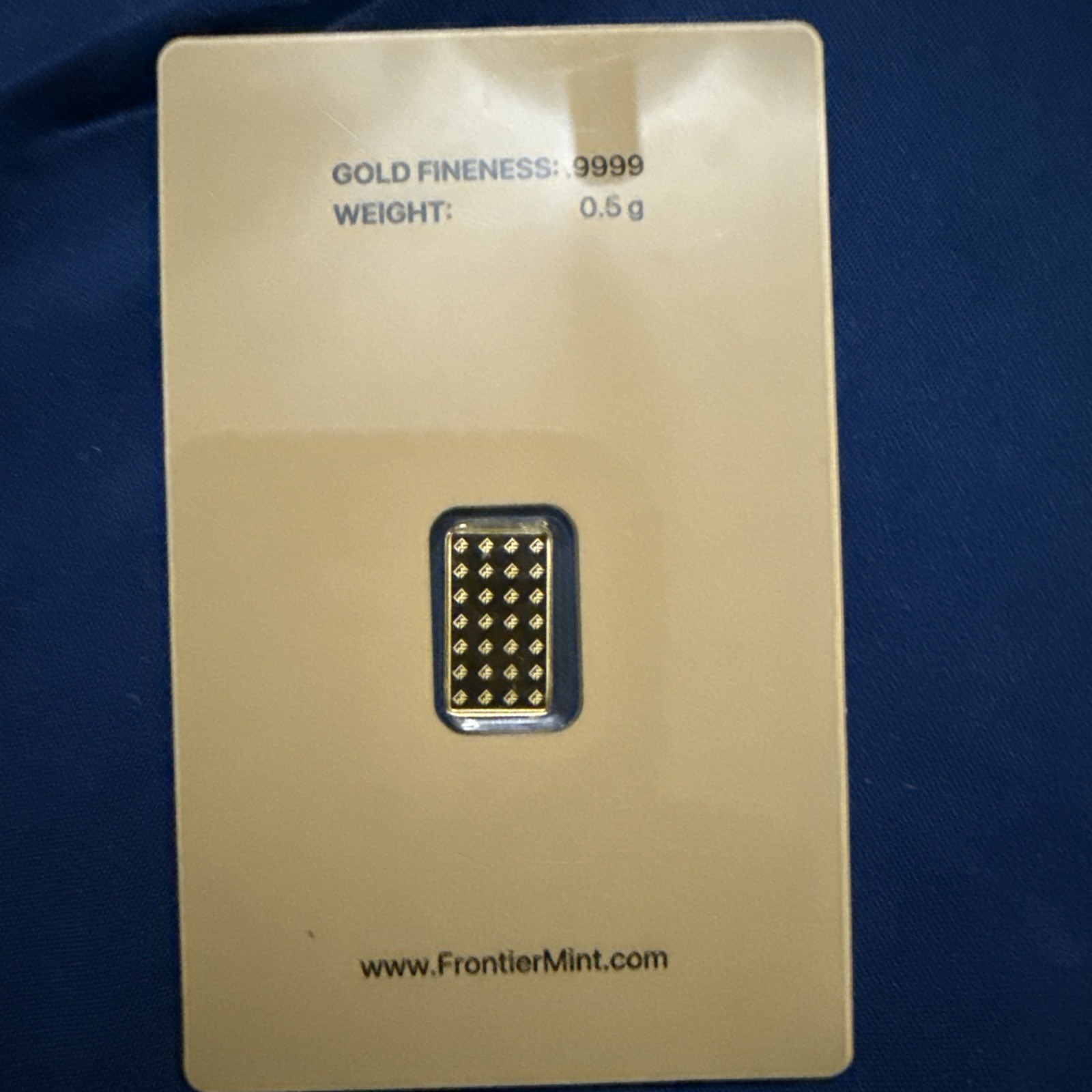FRONTIER MINT GOLD .5 GRAM .9999 FINE SEALED 1/2 GRAM BAR IN ASSAY CARD