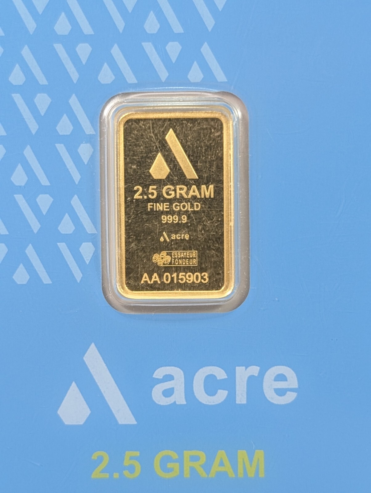 2.5 Gram Acre Limited Edition PAMP Suisse 999,9 Fine Gold Bar Sealed Assay Card