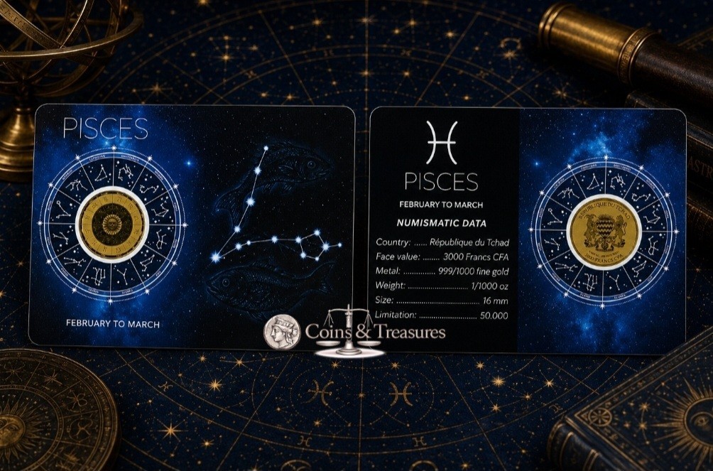 ZODIAC SIGNS PISCES 1/1000 Oz Gold 999 Coin card