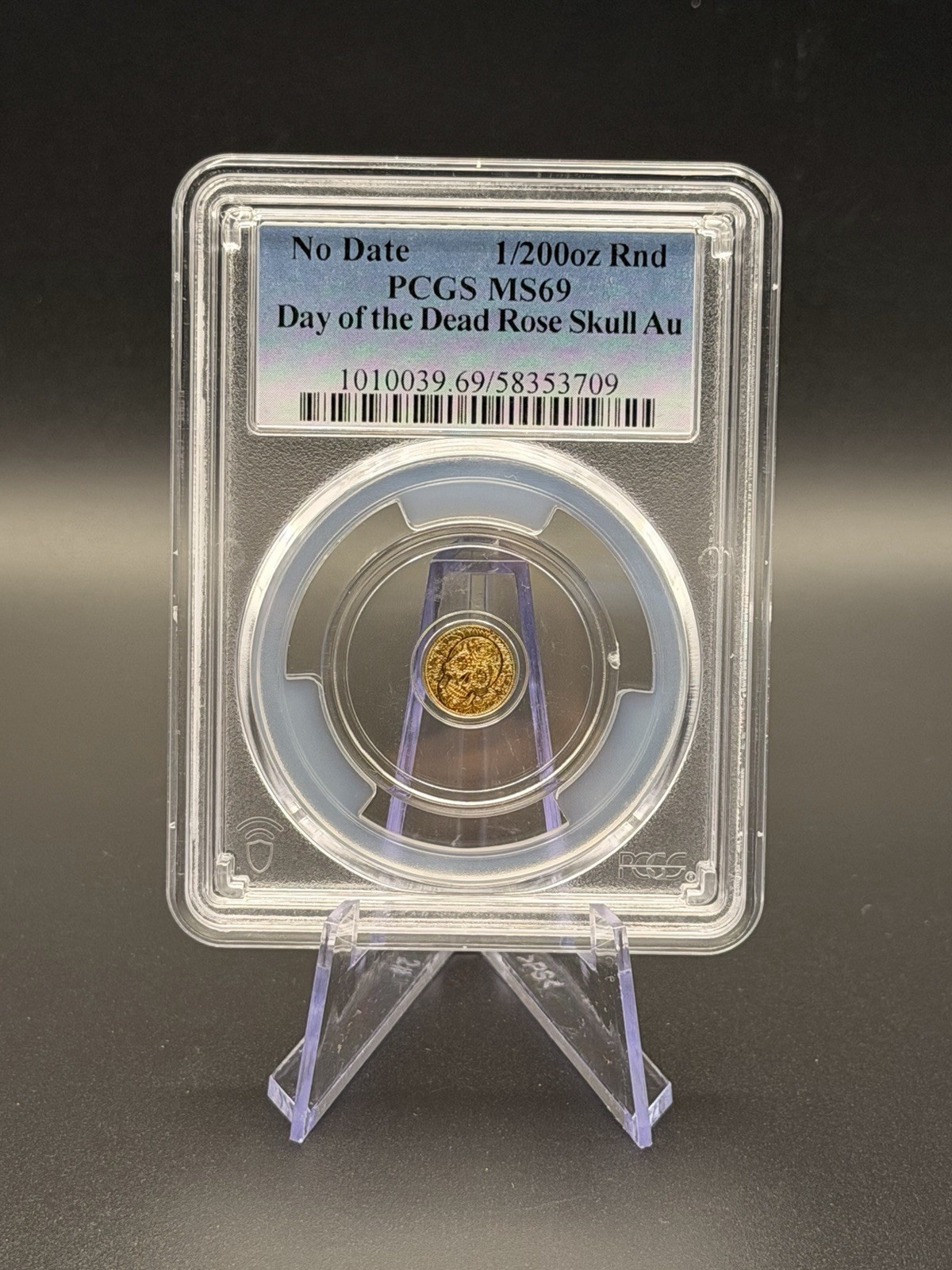 PCGS MS69 Day of the Dead Rose Skull 1/200 oz .9999 Gold Round No Date