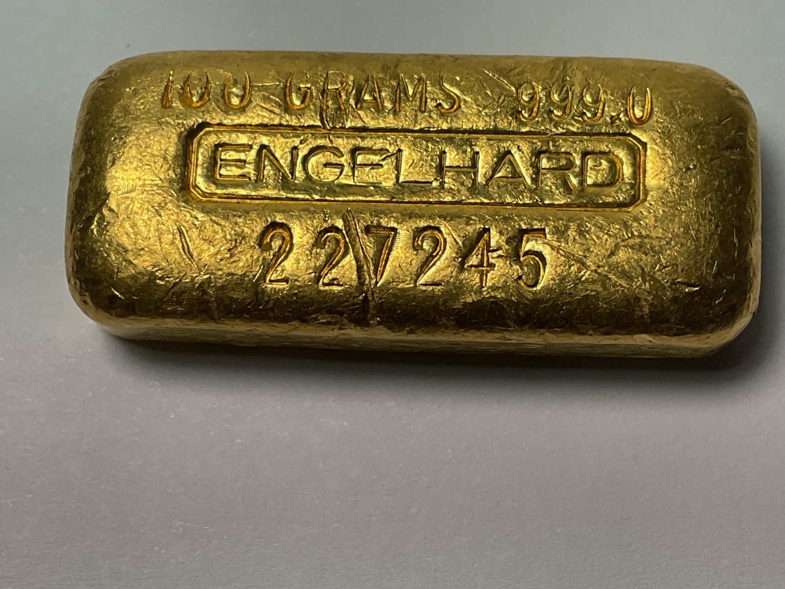 Vintage 100 Gram Engelhard 3.215 oz Gold Poured Bar .9999 100g 100 g