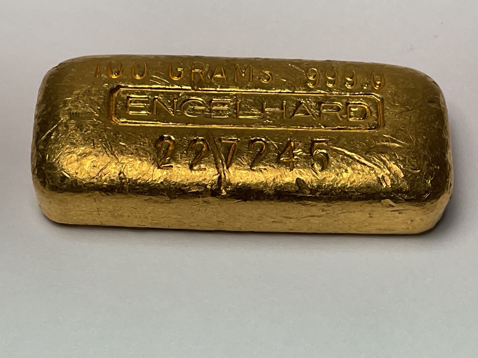 Vintage 100 Gram Engelhard 3.215 oz Gold Poured Bar .9999 100g 100 g