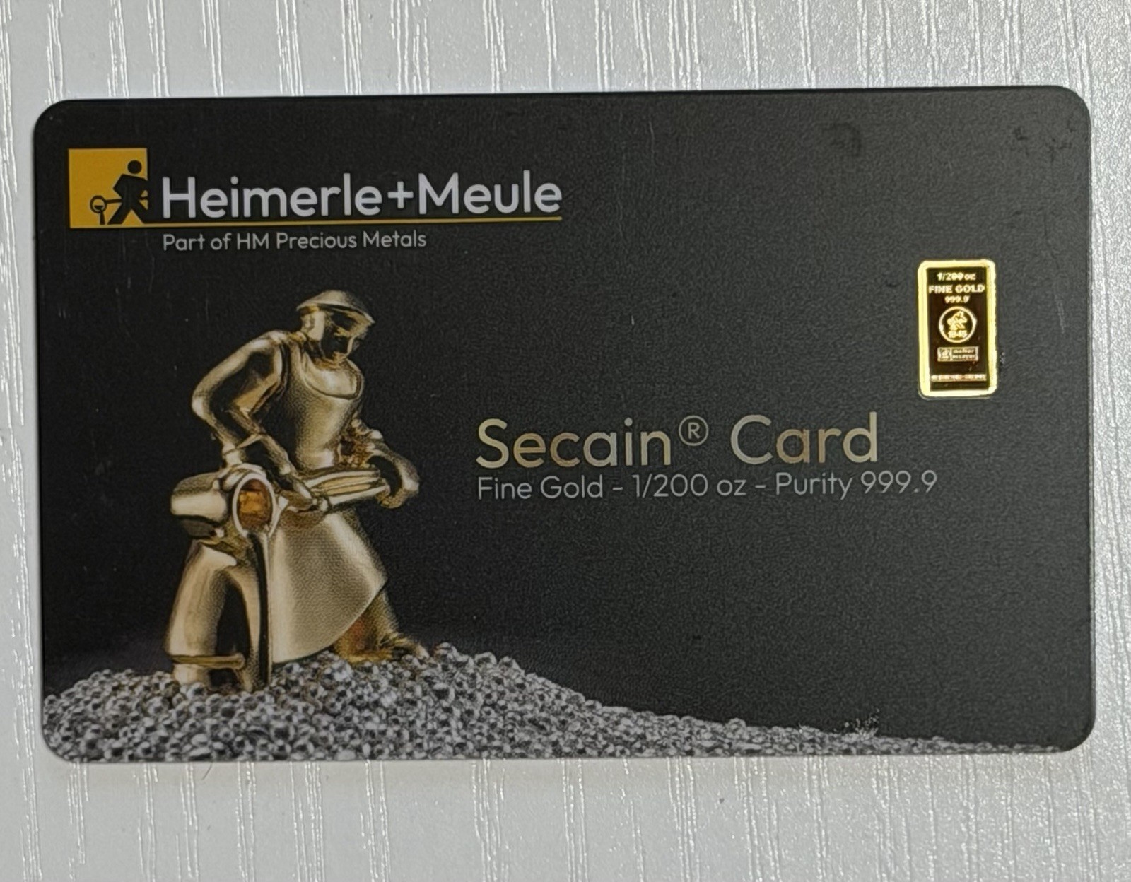 Heimerle+Meule 1/200 oz Gold Bar .9999 Fine Gold Secain Card