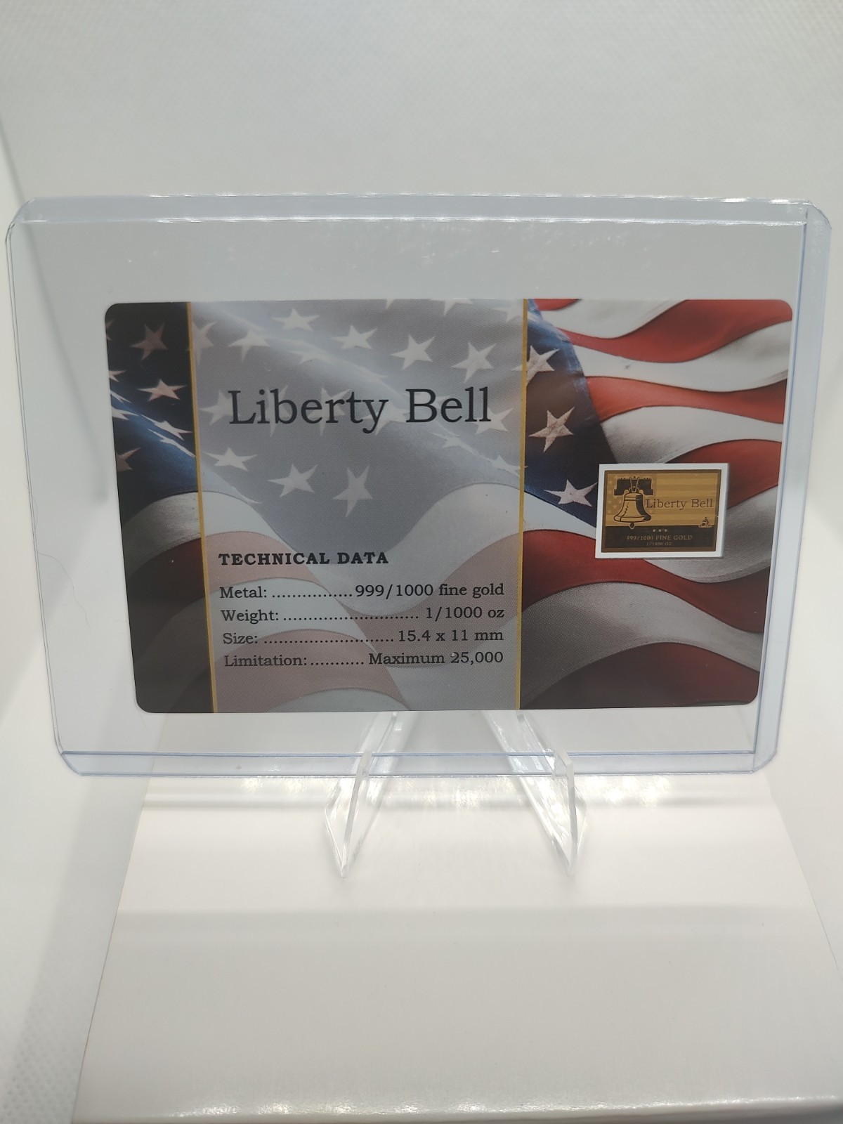 Very Rare; Liberty Bell 1/1000 oz .999 fine Gold Coin/Card; Only 25000 Minted